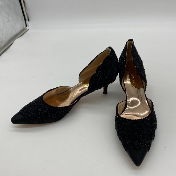 XYD black pointy toe rhinestone low heels kitten pumps shoes - Picture 2 of 8